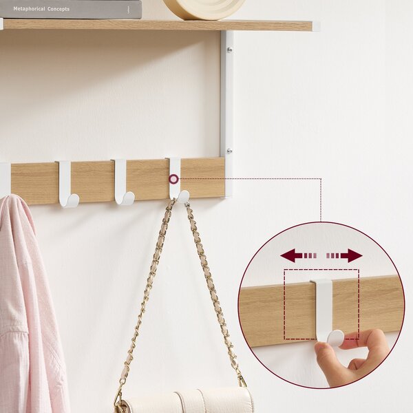 Set 2 stenskih polic, 50 x 24,2 x 26,5 cm, v barvi lesa in bele barve | VASAGLE