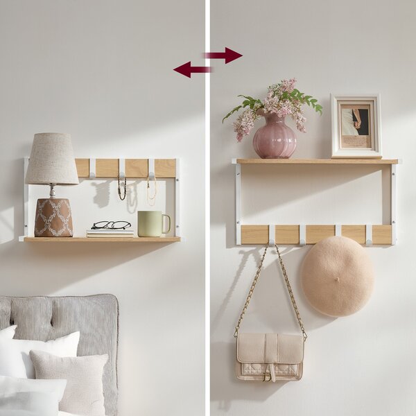 Set 2 stenskih polic, 50 x 24,2 x 26,5 cm, v barvi lesa in bele barve | VASAGLE
