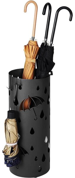 Okroglo kovinsko stojalo za dežnike s 4 kavlji, 17 x 41 cm , črna | SONGMICS