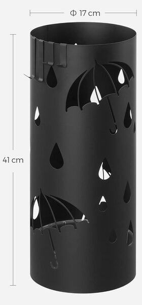 Okroglo kovinsko stojalo za dežnike s 4 kavlji, 17 x 41 cm , črna | SONGMICS