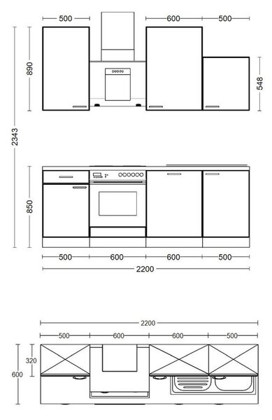 FlexWell Kuhinjski Blok Z Aparati Nano, Barva Bukve, Krem