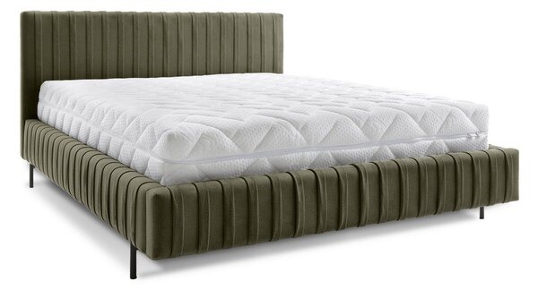 Zelena oblazinjena zakonska postelja s prostorom za shranjevanje in z letvenim dnom 160x200 cm Plissa – ELTAP
