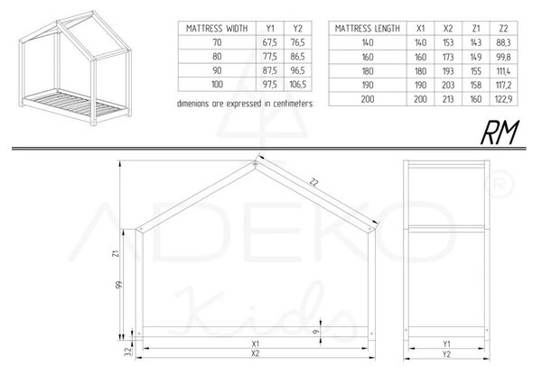 Otroška postelja v obliki hiške z dodatnim ležiščem s prostorom za shranjevanje z letvenim dnom 120x200 cm v naravni barvi RM – Adeko