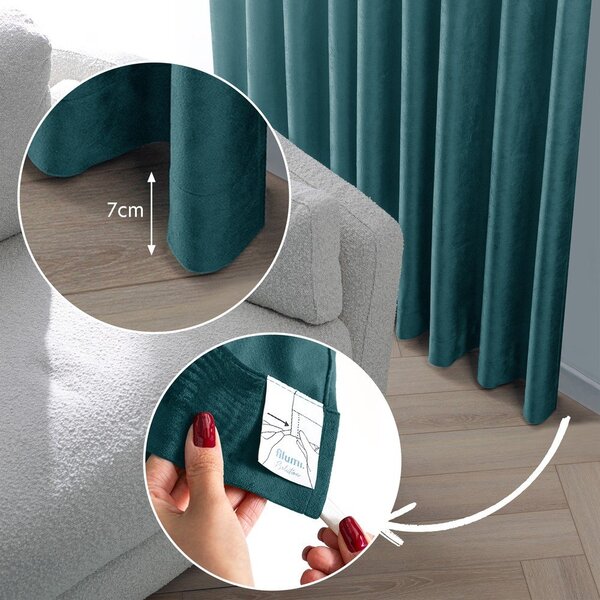 Modrozelena žametna zavesa za delno zatemnitev 200x250 cm Velto – Filumi