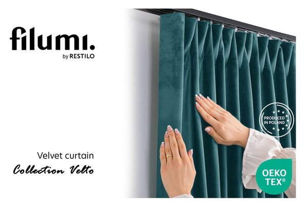 Modrozelena žametna zavesa za delno zatemnitev 200x250 cm Velto – Filumi