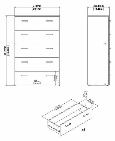 Bela visoka komoda 74x115 cm Space – Tvilum