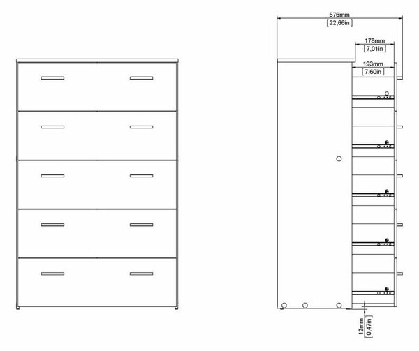 Bela visoka komoda 74x115 cm Space – Tvilum