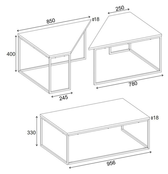 Mizice z mizno ploščo v hrastovem dekorju v kompletu 3 ks 70x110 cm Titan – Marckeric