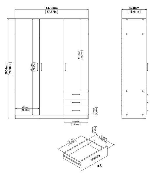 Bela garderobna omara 147x200 cm Sprint – Tvilum