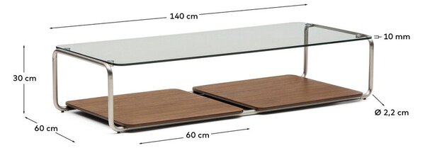 Temno rjava klubska mizica s stekleno mizno ploščo 60x140 cm Tarsel – Kave Home