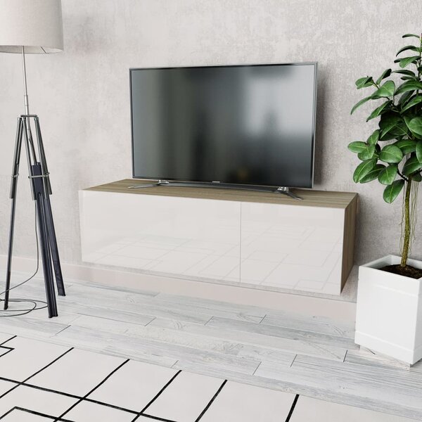 VidaXL TV omarica inženirski les 120x40x34 cm visok sijaj bela hrast