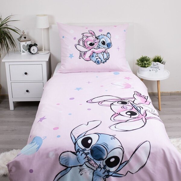 Rožnata enojna bombažna otroška posteljnina 140x200 cm Lilo a Stitch "Universe" – Jerry Fabrics