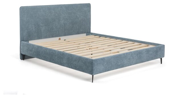 Modra oblazinjena zakonska postelja z letvenim dnom 160x200 cm Noira Slim – Bonami Selection