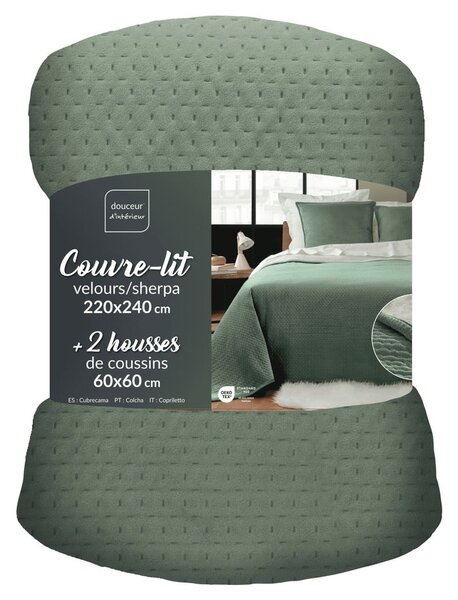 Zelen komplet pregrinjala in prevleke za vzglavnik iz sherpa flisa 220x240 cm Mylene – douceur d'intérieur