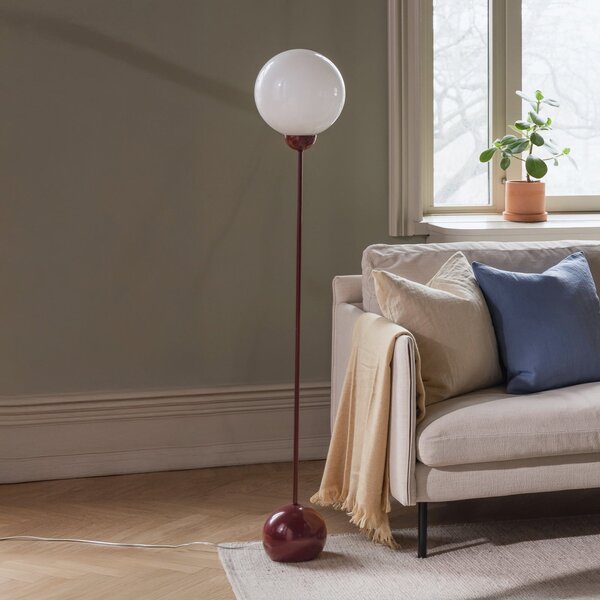 Globen Lighting stoječa svetilka Ripley, bordo rdeče steklo, 144 cm, Bela, Dnevna soba / jedilnica, Steklo, Dizajn