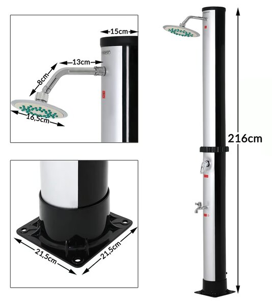 Solarni tuš KARIBIK, 35l, srebrn/črn Jurhan