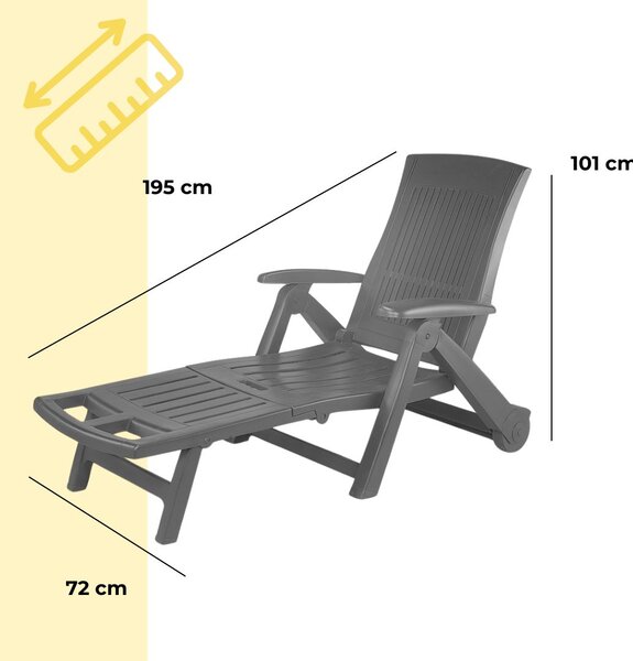Vrtni ležalnik ZIRCONE, 72×195×101 cm, antracitna I.P.A.E-Progarden