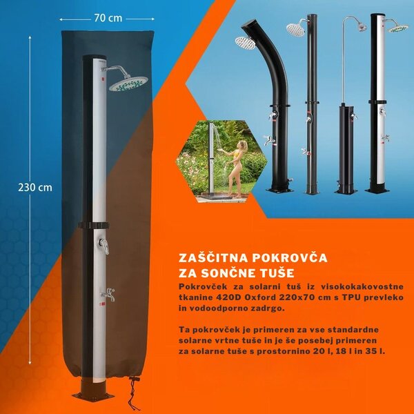 Solarni tuš KARIBIK, 35l, srebrn/črn Jurhan