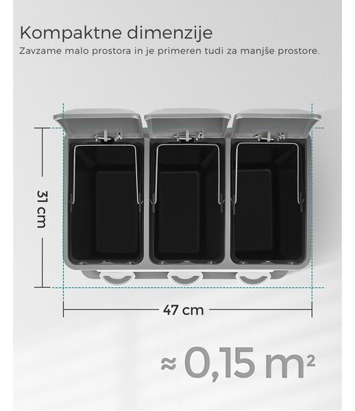 Koš za ločehvanje odpadkov SORT 24l (3x8l), siva/bela SongmicsHome