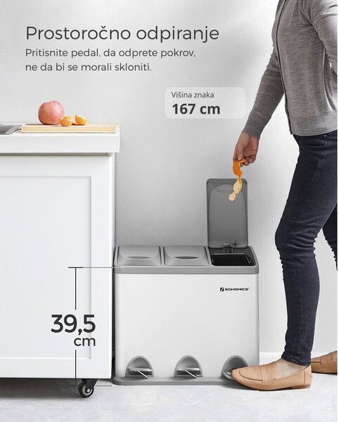 Koš za ločehvanje odpadkov SORT 24l (3x8l), siva/bela SongmicsHome