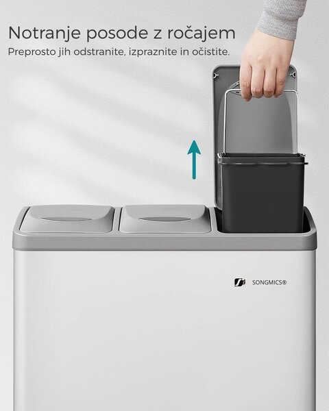 Koš za ločehvanje odpadkov SORT 24l (3x8l), siva/bela SongmicsHome