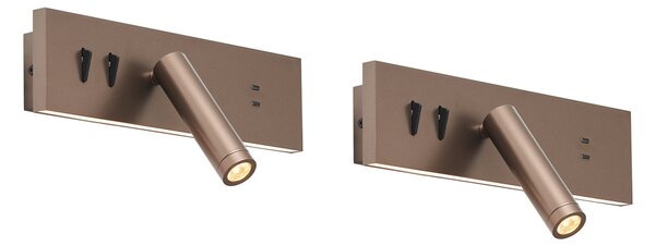 Komplet 2 modernih stenskih svetilk temno bronaste barve, nastavljivih z USB-C vklj. LED - Modric