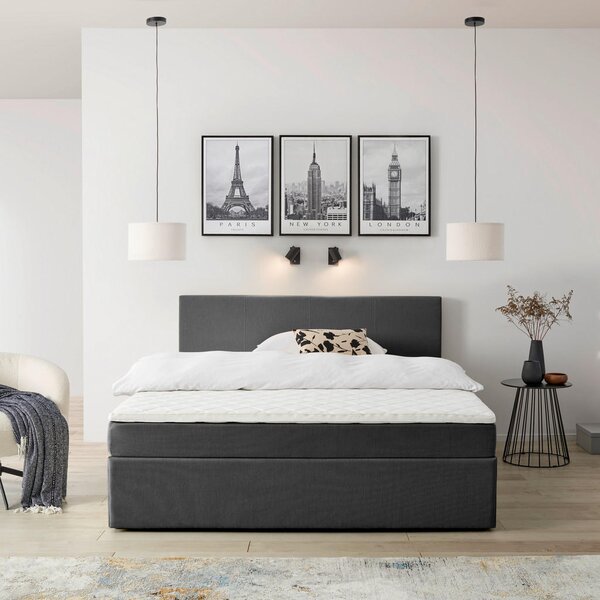 POSTELJA Z VZMETNICO 180 cm x 200 cm , les, tekstil, leseni material siva
