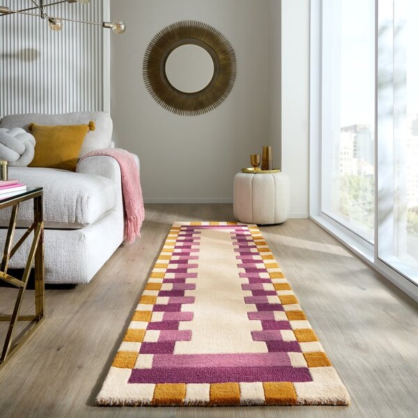 Rumen/rožnat ročno tkan volnen tekač 60x230 cm Kai Wool Border – Flair Rugs