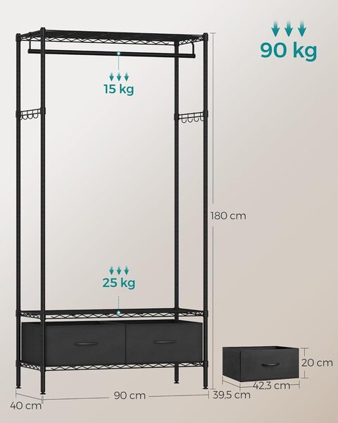Stojalo za oblačila, odprta omara, 40 x 90 x 180 cm (D x Š x V), črna | SONGMICS