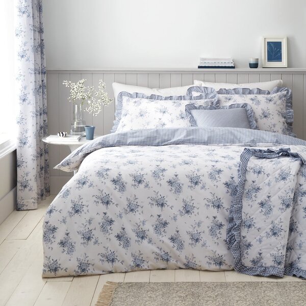 Bela/modra enojna posteljnina 135x200 cm Lucie Floral Frill – Catherine Lansfield
