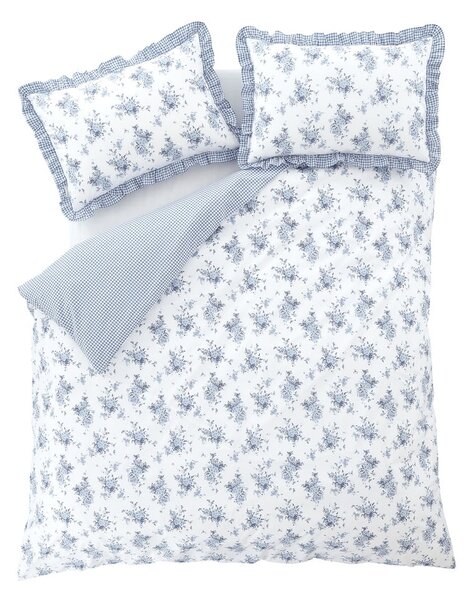 Bela/modra enojna posteljnina 135x200 cm Lucie Floral Frill – Catherine Lansfield