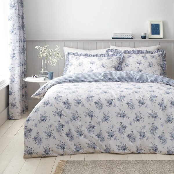 Bela/modra enojna posteljnina 135x200 cm Lucie Floral Frill – Catherine Lansfield