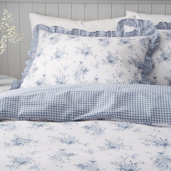 Bela/modra enojna posteljnina 135x200 cm Lucie Floral Frill – Catherine Lansfield