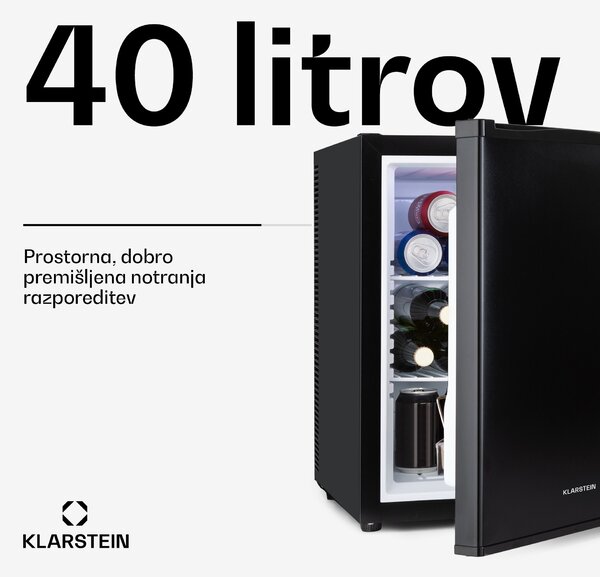 Klarstein Happy Hour 40, mini bar, 40 L, 5-15°C, tiho delovanje, 23dB, LED-osvetlitev, črna