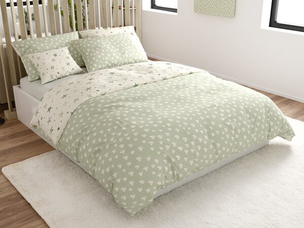 Posteljnina iz mikrovlaken STARS HEARTS zelena Dimenzije posteljnine: 70 x 90 cm | 140 x 200 cm