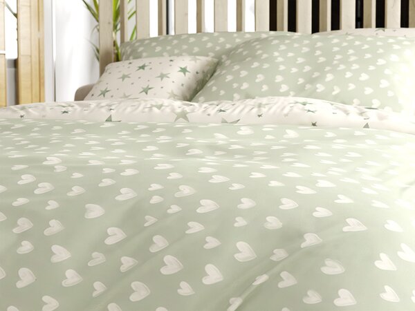 Posteljnina iz mikrovlaken STARS HEARTS zelena Dimenzije posteljnine: 70 x 90 cm | 140 x 200 cm