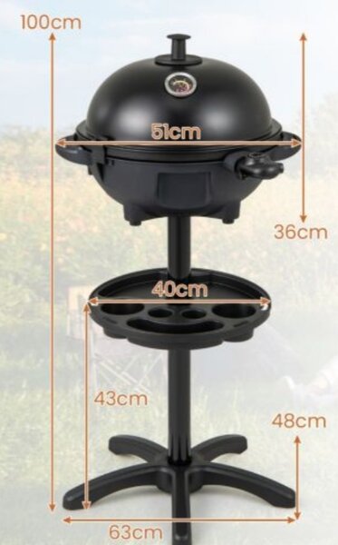 Električni BBQ žar, 1200 W električni žar z 2-consko neoprijemljivo ploščo za žar