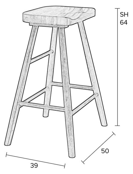 Črn barski stol iz masivnega hrasta 64 cm Vander – White Label