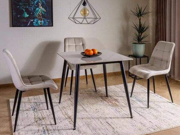 Jedilna miza RION 80x80 cm s keramično ploščo, beli marmor