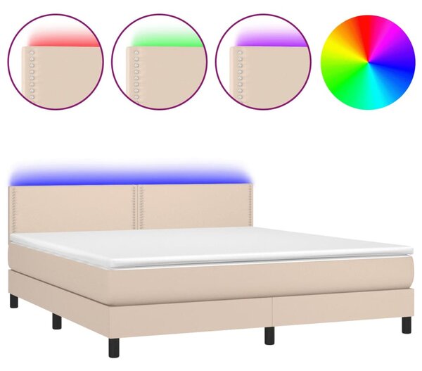 VidaXL Box spring postelja vzmetnico LED kapučino 180x200 cm um. usnje