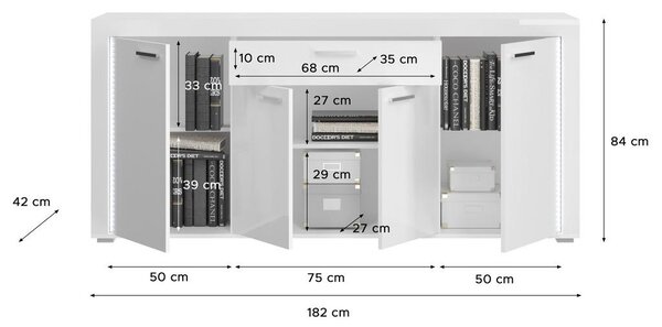 MID.YOU Komoda Skylight, Bela, Visoki Sijaj