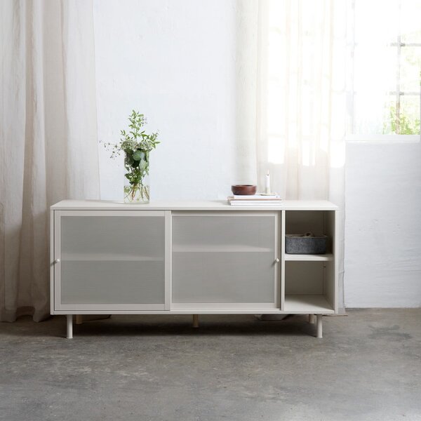 Siva kovinska komoda z drsnimi vrati 160x75x47 cm Veep – Unique Furniture