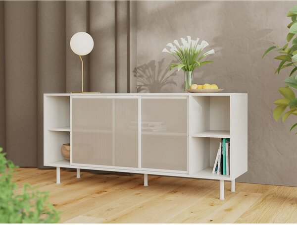 Siva kovinska komoda z drsnimi vrati 160x75x47 cm Veep – Unique Furniture