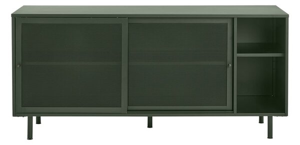 Temno zelena kovinska nizka komoda z drsnimi vrati 160x75 cm Veep – Unique Furniture