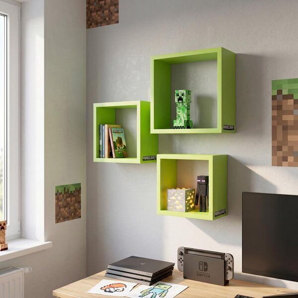 Minecraft Stenski Regal Minecraft, Zelena, 3-Delni