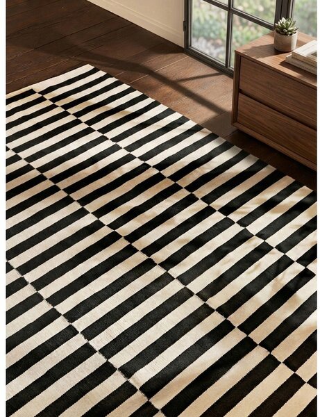 Črna/bela obojestranska ročno tkana volnena preproga 200x300 cm Donna – Hanse Home
