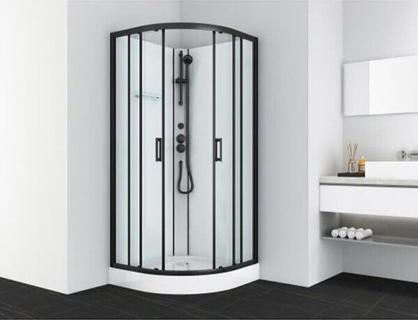 Sanotechnik Quickline Kompletni tuš Dallas (90 x 90 x 210 cm, Bela/Črna, Upognjene oblike)