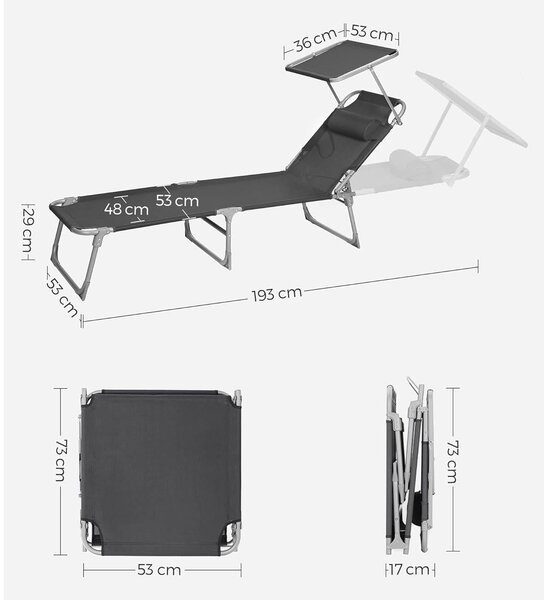 Zložljiv ležalnik s tendo 53 x 193 x 29,5 cm, obremenitev do 150 kg | SONGMICS