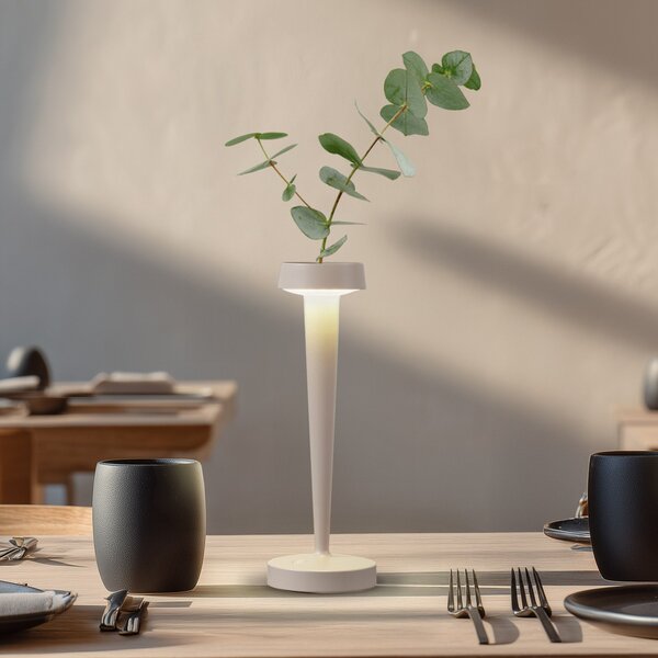 Lucande LED svečnik Lea, vaza, bež, 28 cm, zatemnjen, Bež, Dnevna soba / jedilnica, Kovina, Sodobni