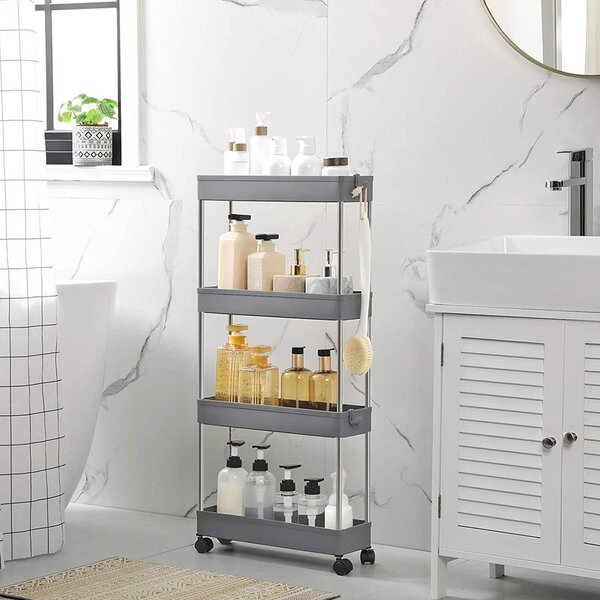 Regal na kolesih SLIM, 4 nivoji, 12,5x40x86 cm, siva SongmicsHome